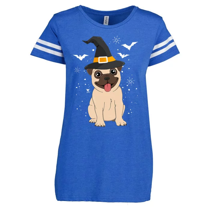 Pug Witch Halloween Dog Puppy Outfit Costume Trick Or Treat Enza Ladies Jersey Football T-Shirt