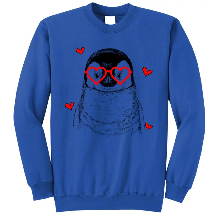 Penguin With Heart Glasses Valentines Day Penguin Lover Gift Tall Sweatshirt