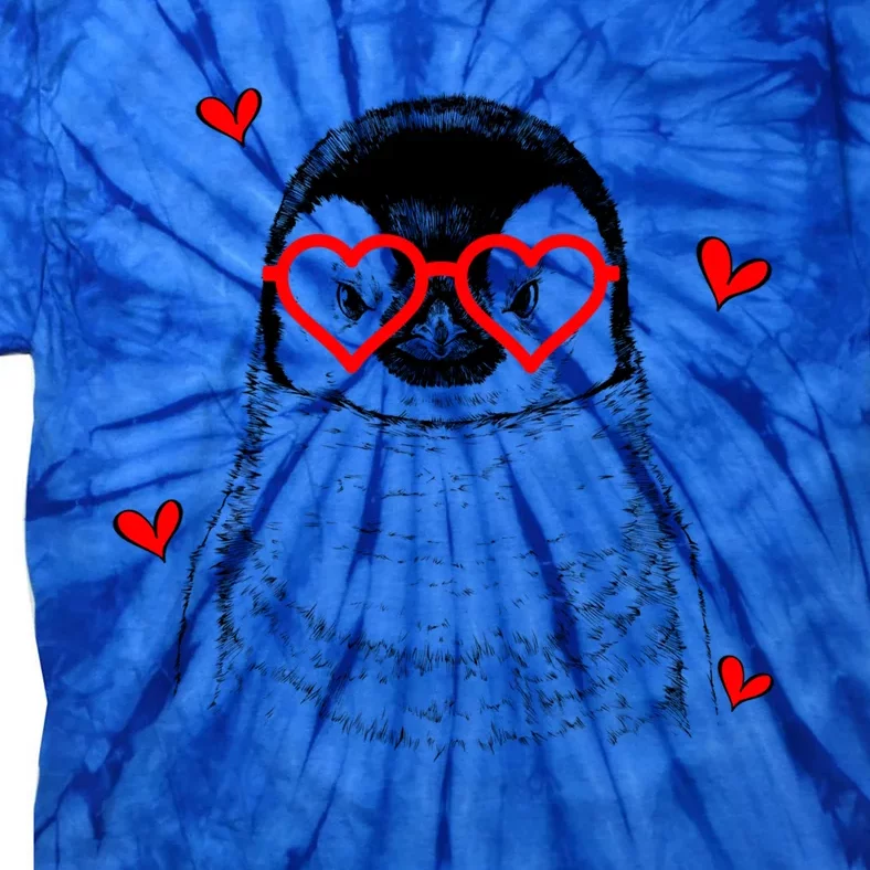 Penguin With Heart Glasses Valentines Day Penguin Lover Gift Tie-Dye T-Shirt