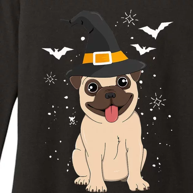 Pug Witch Halloween Dog Costume Spooky Pet Outfit for Trick or Treat Womens CVC Long Sleeve Shirt