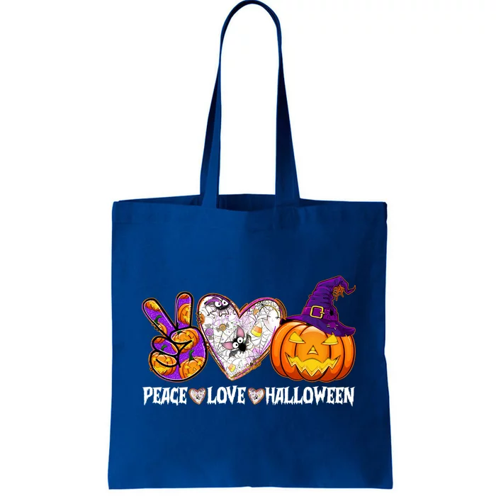 Pumpkin Witch Hat Trick Or Treat Peace Love Halloween Cool Gift Tote Bag