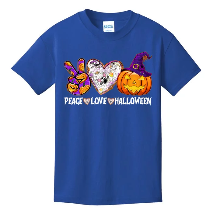 Pumpkin Witch Hat Trick Or Treat Peace Love Halloween Cool Gift Kids T-Shirt