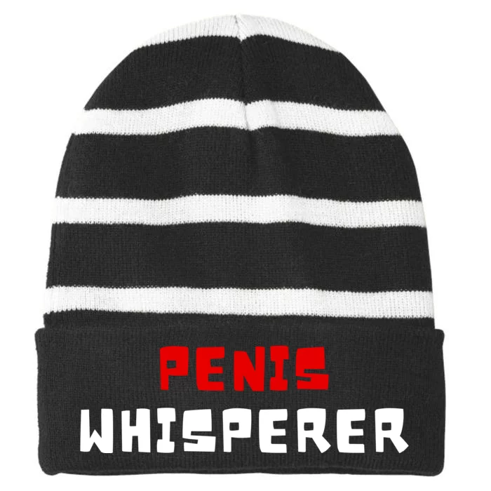 Penis Whisperer I Love Cock Dick Funny Gift Striped Beanie with Solid Band