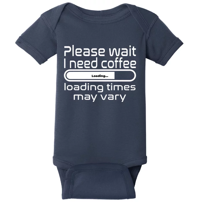 Please Wait I Need Coffee Loading Times May Vary Baby Bodysuit