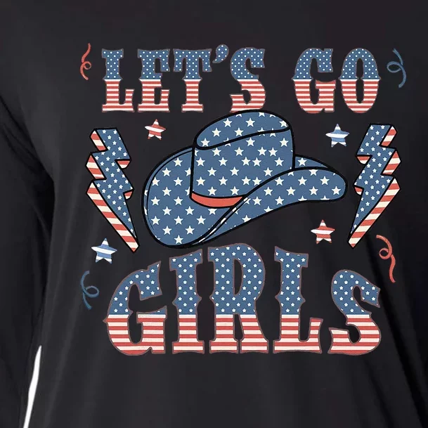 Patriotic Western Lets Go Girl 4th Of July American Flag Cooling Performance Long Sleeve Crew