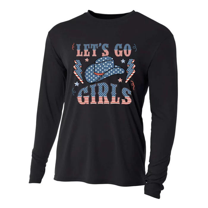 Patriotic Western Lets Go Girl 4th Of July American Flag Cooling Performance Long Sleeve Crew