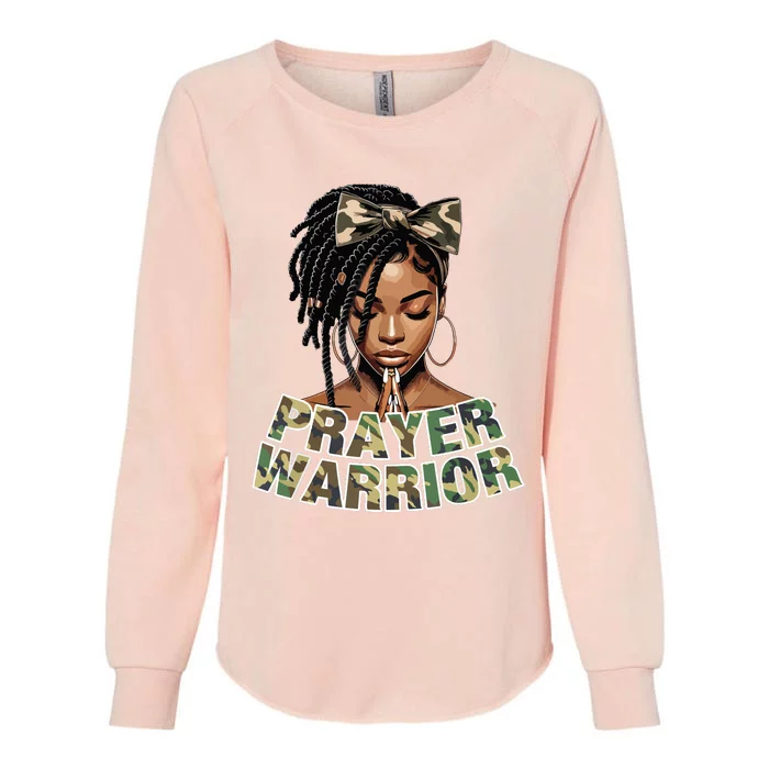 Prayer Warrior Locs Christian Black Woman Sayings Camo Womens California Wash Sweatshirt