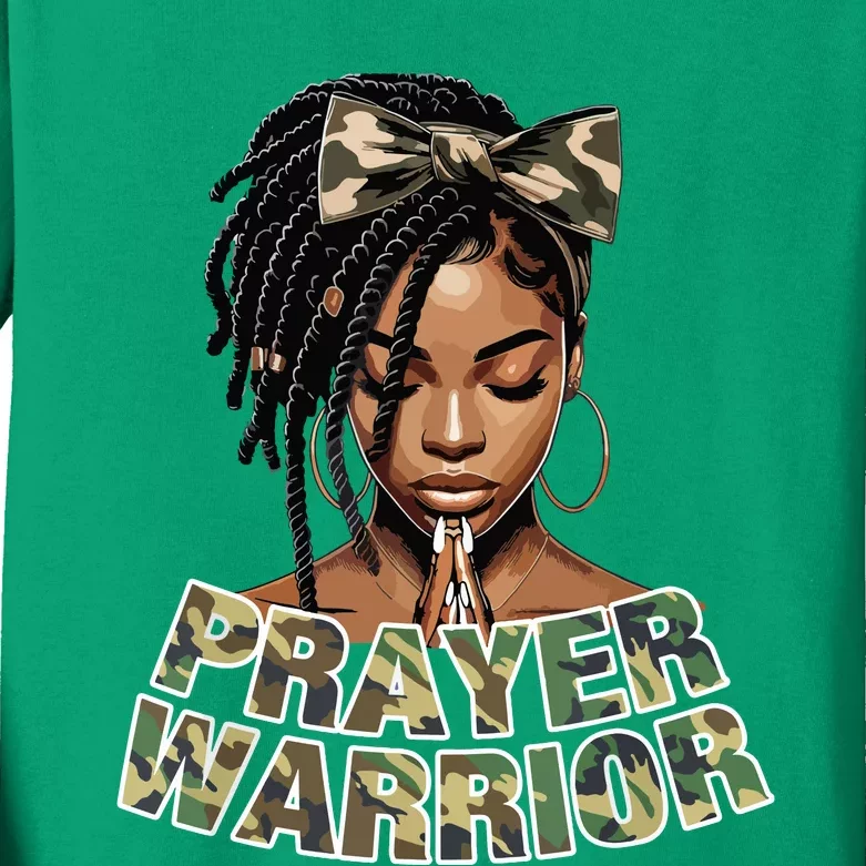 Prayer Warrior Locs Christian Black Woman Sayings Camo Kids Long Sleeve Shirt