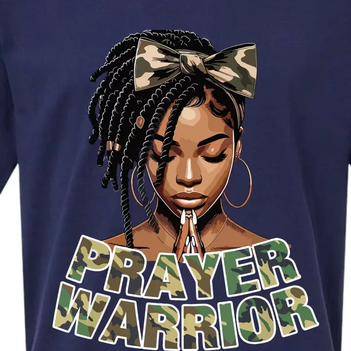 Prayer Warrior Locs Christian Black Woman Sayings Camo Sueded Cloud Jersey T-Shirt