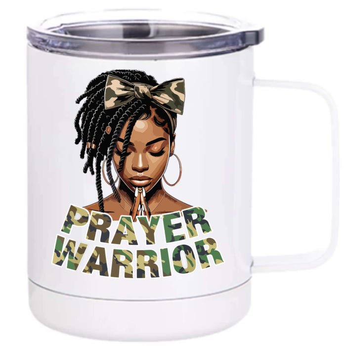 Prayer Warrior Locs Christian Black Woman Sayings Camo Front & Back 12oz Stainless Steel Tumbler Cup