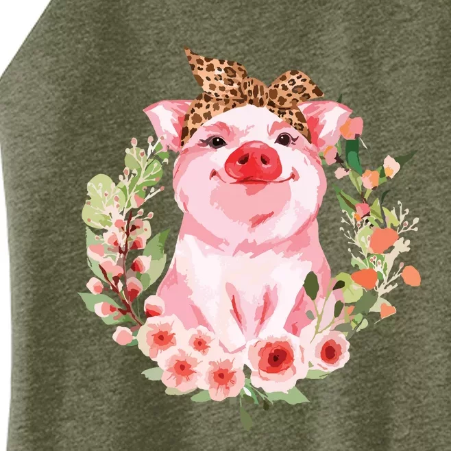 Pig With Leopard Headband Flower Cute Pig Lover Gifts Women’s Perfect Tri Rocker Tank