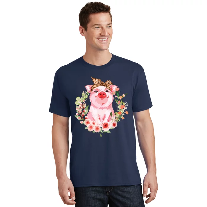 Pig With Leopard Headband Flower Cute Pig Lover Gifts T-Shirt