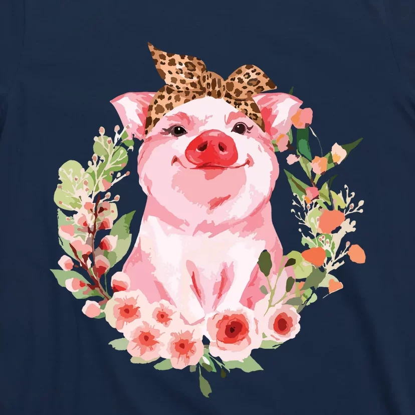 Pig With Leopard Headband Flower Cute Pig Lover Gifts T-Shirt