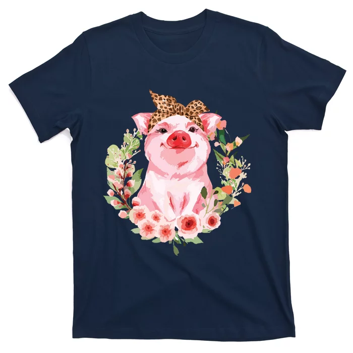 Pig With Leopard Headband Flower Cute Pig Lover Gifts T-Shirt