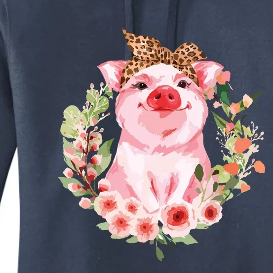 Pig With Leopard Headband Flower Cute Pig Lover Gifts Women's Pullover Hoodie