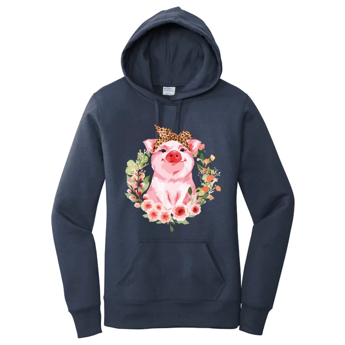 Pig With Leopard Headband Flower Cute Pig Lover Gifts Women's Pullover Hoodie