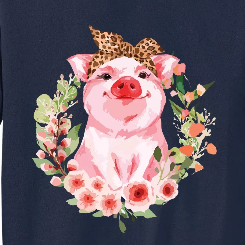 Pig With Leopard Headband Flower Cute Pig Lover Gifts Tall Sweatshirt