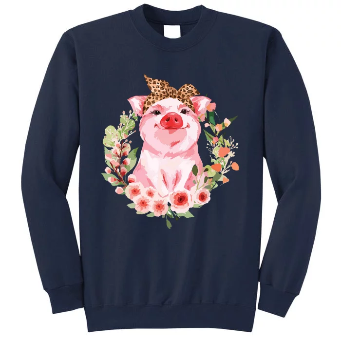 Pig With Leopard Headband Flower Cute Pig Lover Gifts Tall Sweatshirt