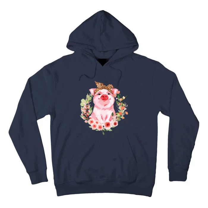 Pig With Leopard Headband Flower Cute Pig Lover Gifts Tall Hoodie