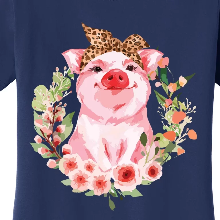 Pig With Leopard Headband Flower Cute Pig Lover Gifts Women's T-Shirt