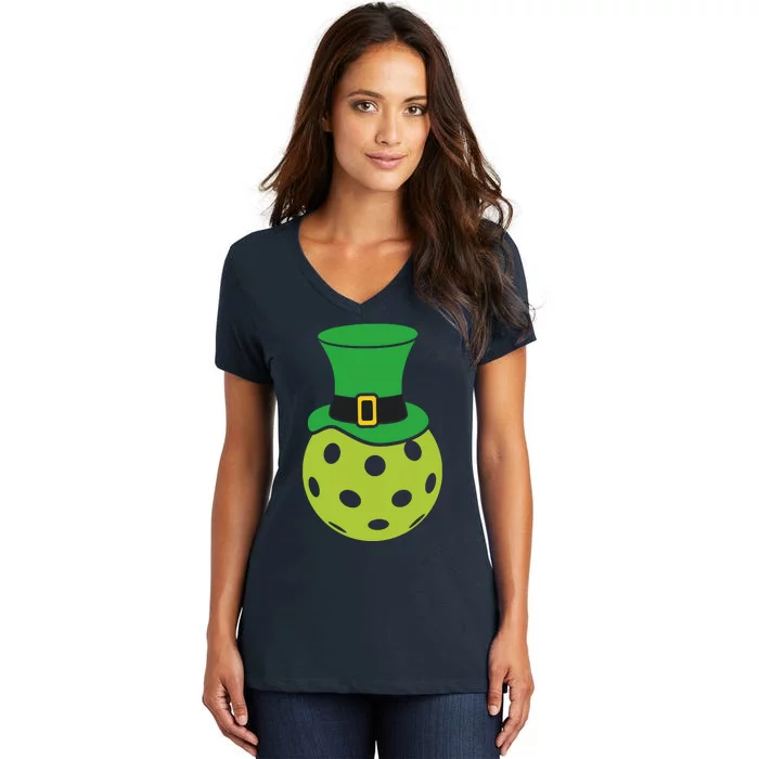 Pickleball With Leprechaun Hat St Patricks Day Women's V-Neck T-Shirt