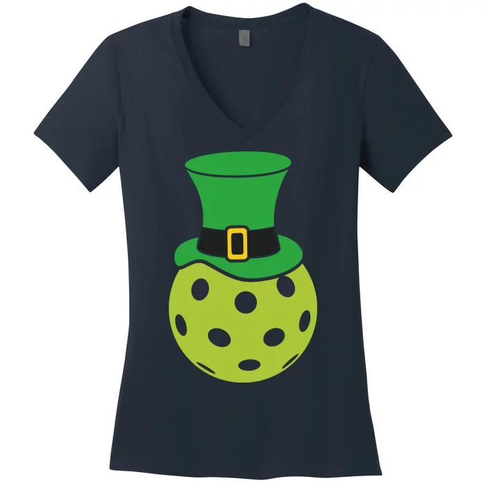 Pickleball With Leprechaun Hat St Patricks Day Women's V-Neck T-Shirt