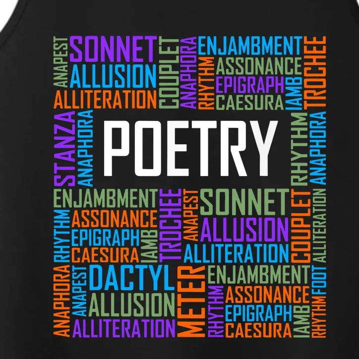 Poetry Words Lover Gift Poet Writing Poem Writer Gift Performance Tank