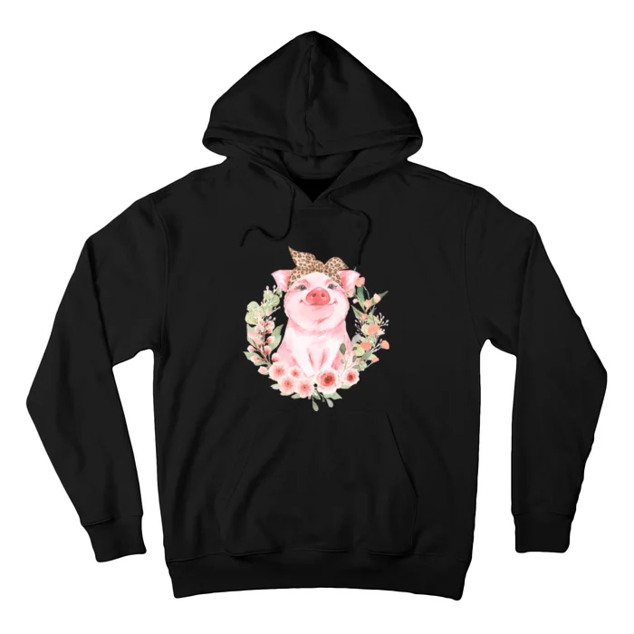 Pig With Leopard Headband Flower Cute Pig Lover Gifts Hoodie