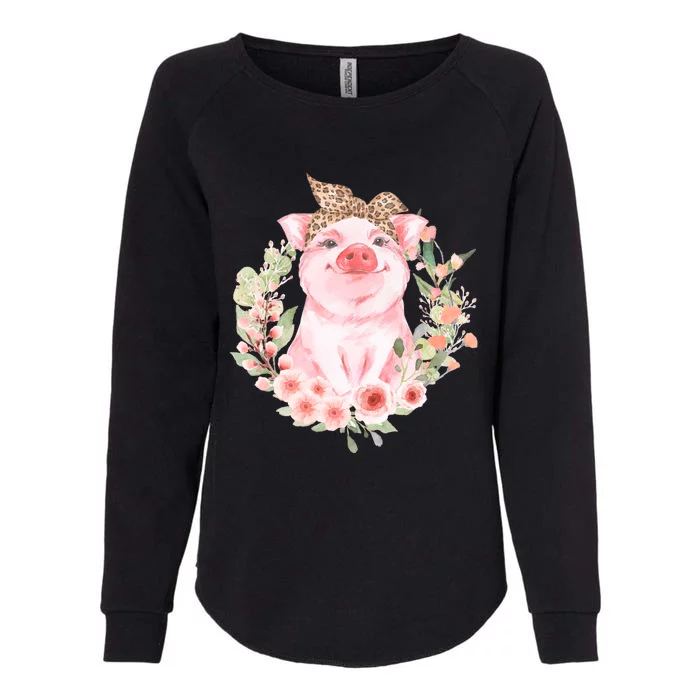 Pig With Leopard Headband Flower Cute Pig Lover Gifts Womens California Wash Sweatshirt