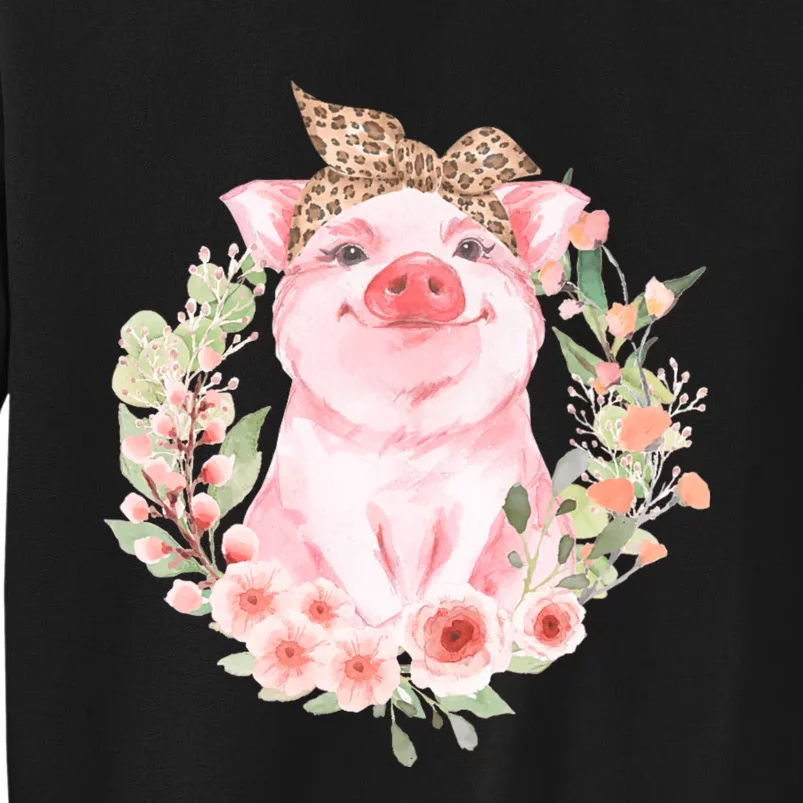 Pig With Leopard Headband Flower Cute Pig Lover Gifts Tall Sweatshirt