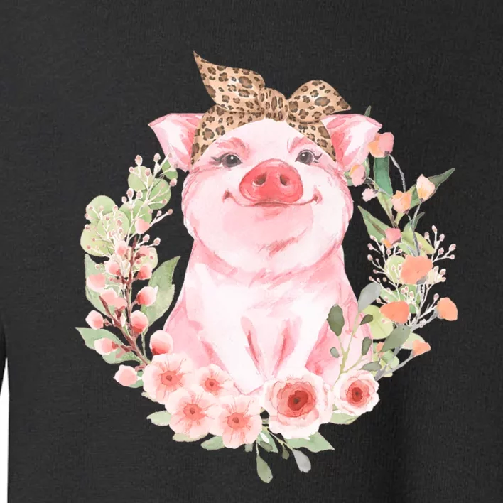 Pig With Leopard Headband Flower Cute Pig Lover Gifts Toddler Sweatshirt