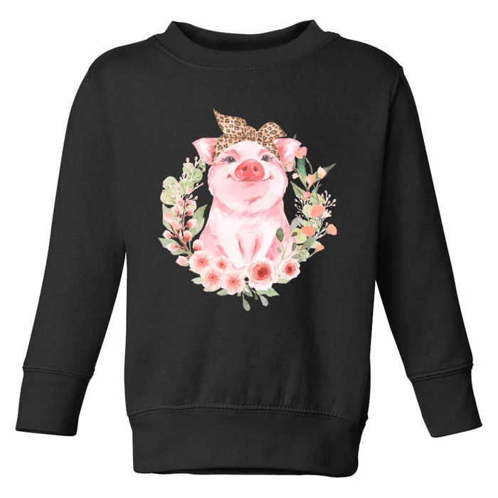 Pig With Leopard Headband Flower Cute Pig Lover Gifts Toddler Sweatshirt