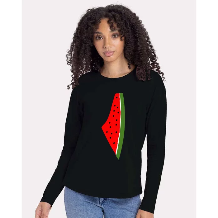 Palestine Watermelon Map Womens Cotton Relaxed Long Sleeve T-Shirt