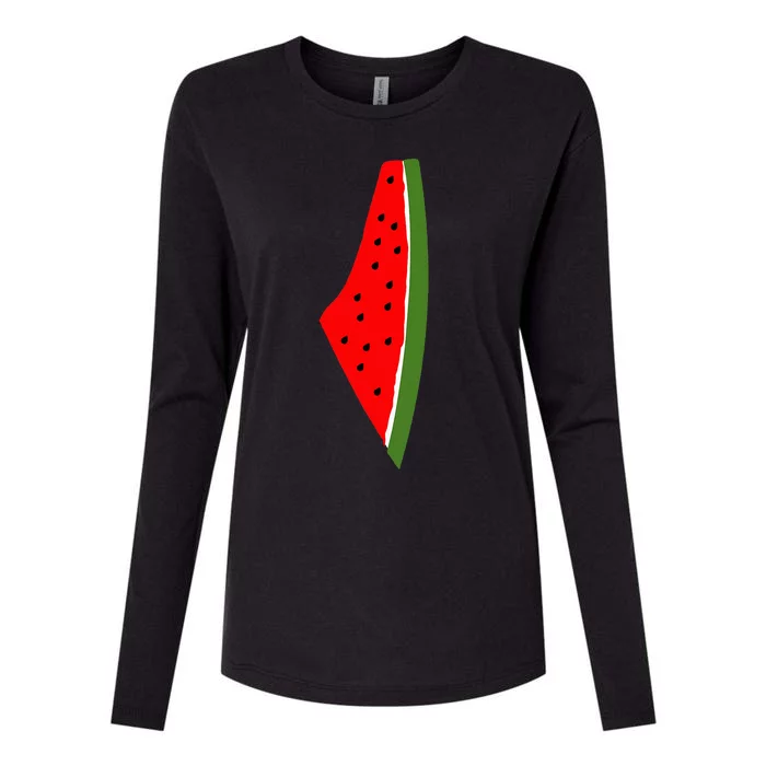 Palestine Watermelon Map Womens Cotton Relaxed Long Sleeve T-Shirt