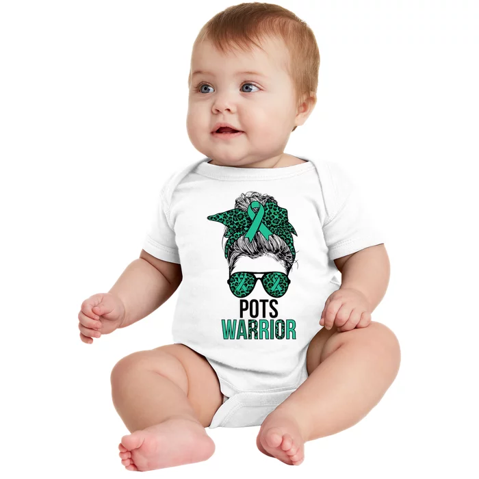 Pots Warrior Messy Bun Pots Awareness Day Pots Fighter Baby Bodysuit