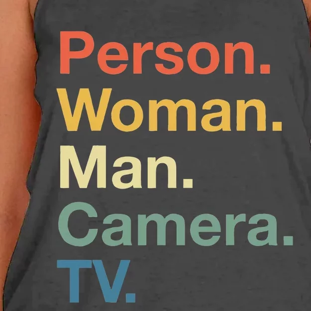 Person Woman Man Camera Tv Cognitive Test Usa 2020 Women's Knotted Racerback Tank