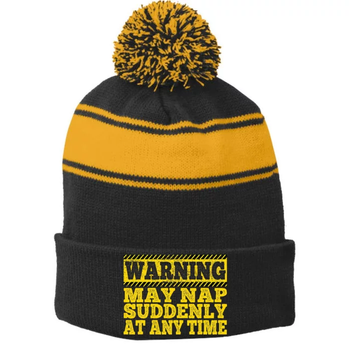 Papa Warning May Nap Suddenly At Any Time Funny Dad Stripe Pom Pom Beanie