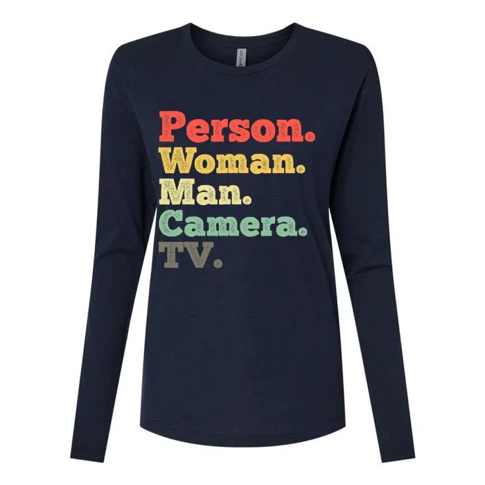 Person Woman Man Camera TV Retro Vintage Womens Cotton Relaxed Long Sleeve T-Shirt