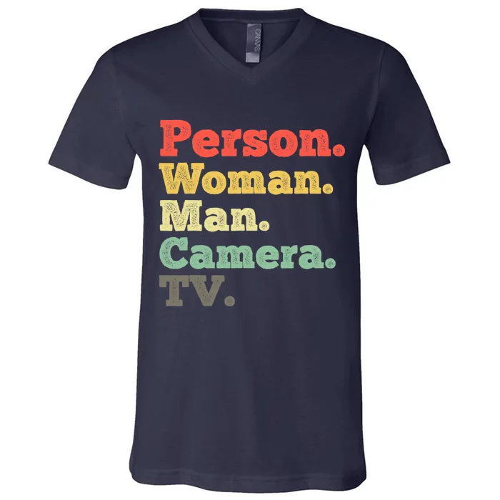 Person Woman Man Camera TV Retro Vintage V-Neck T-Shirt