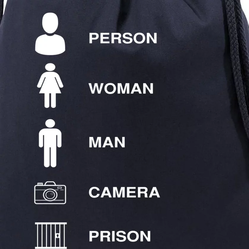 Person, Woman, Man, Camera, PRISON Design Drawstring Bag