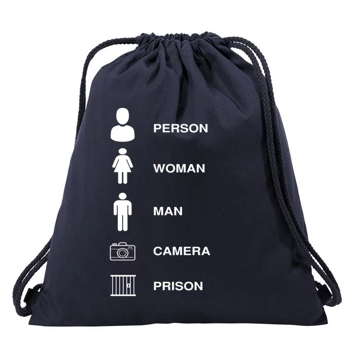 Person, Woman, Man, Camera, PRISON Design Drawstring Bag