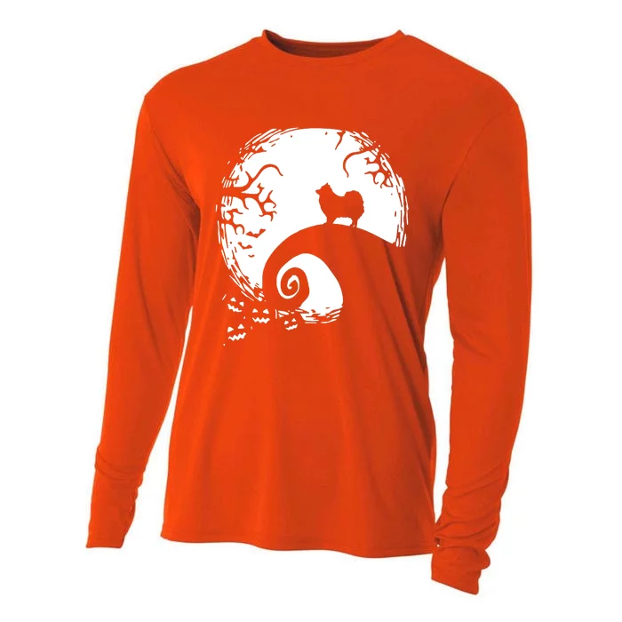 Pomeranian With Moon Halloween Cooling Performance Long Sleeve Crew