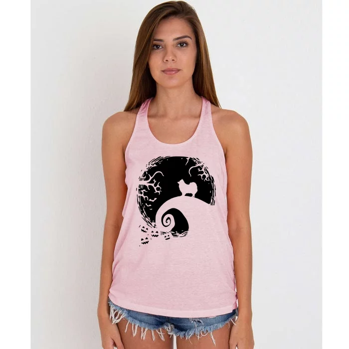 Pomeranian With Moon Halloween Women's Knotted Racerback Tank