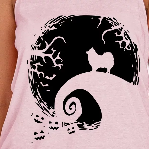 Pomeranian With Moon Halloween Women's Knotted Racerback Tank