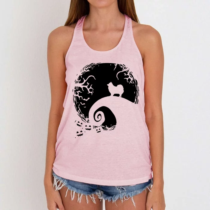 Pomeranian With Moon Halloween Women's Knotted Racerback Tank