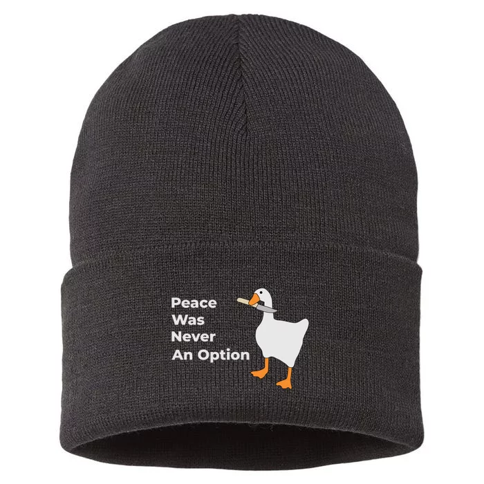 Peace Was Never An Option Duck Funny Sustainable Knit Beanie