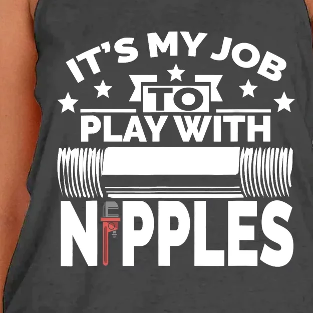 Play With Nipples | Funny Plumber + Pipefitter Women's Knotted Racerback Tank