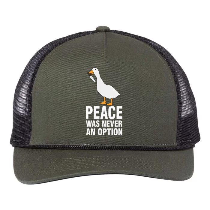 Peace Was Never An Option  Goose Meme Retro Rope Trucker Hat Cap