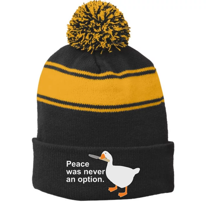 Peace Was Never An Option Funny Goose Apparel Stripe Pom Pom Beanie