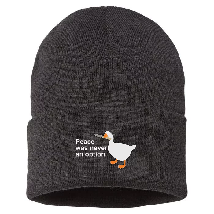 Peace Was Never An Option Funny Goose Apparel Sustainable Knit Beanie